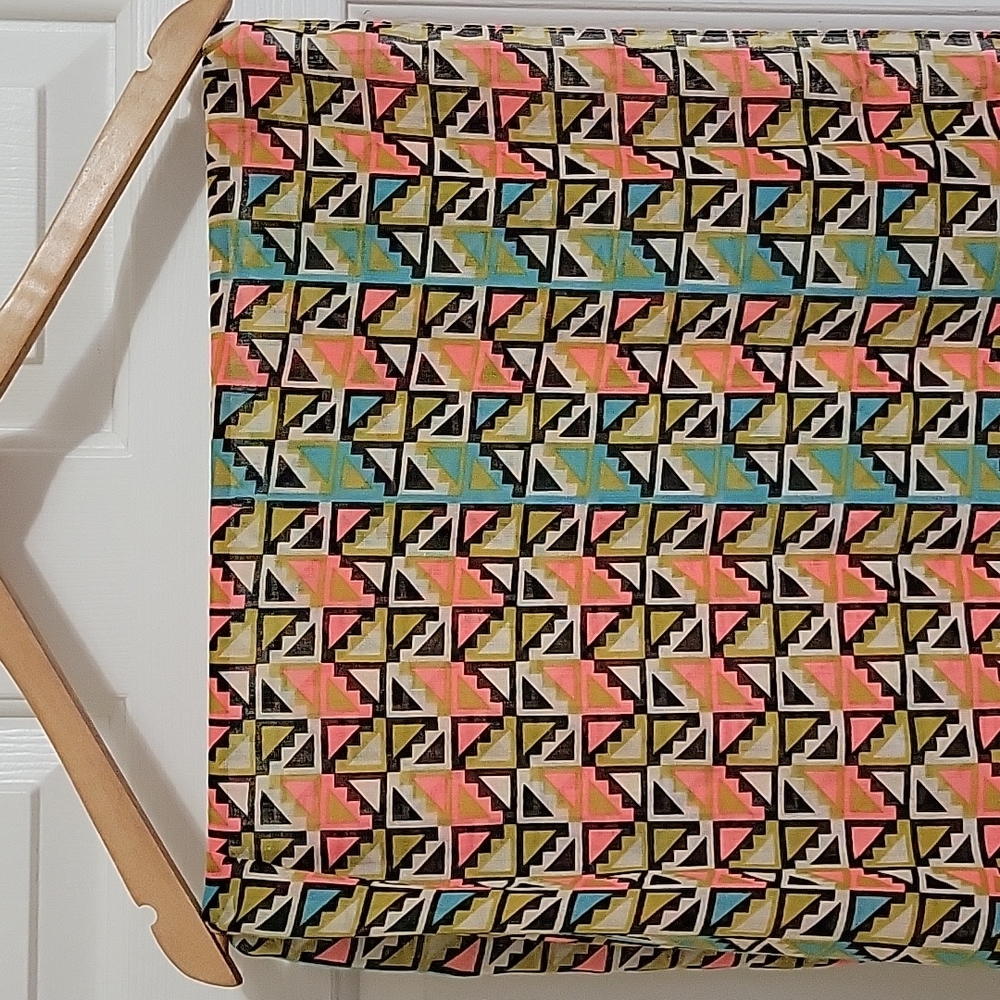 Geometric shape scarf small, blue, coral, tan, black